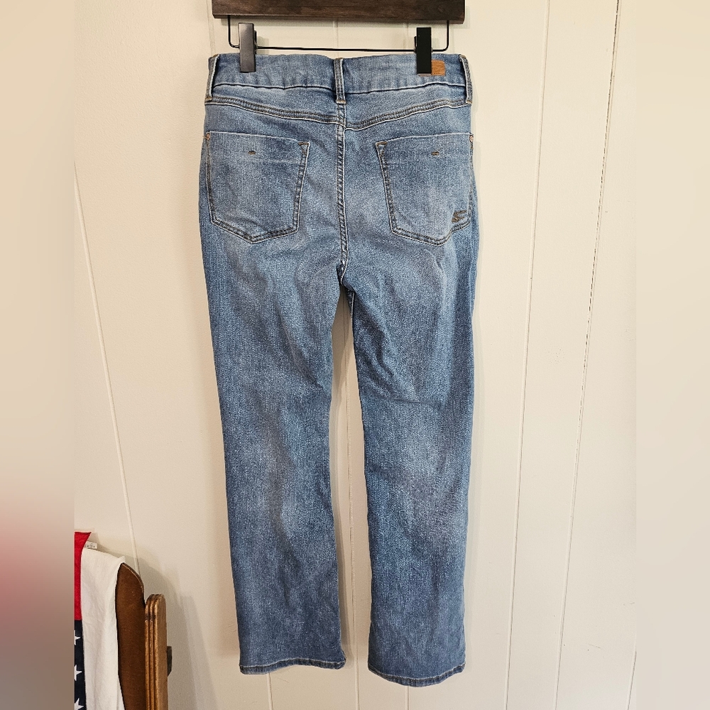 Seven7 Tummyless High Rise Slim Boot Denim Jeans Womens 10 Light Blue Distressed